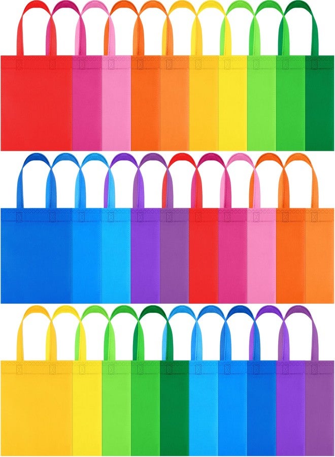 MIMIND 30 Packs Non-woven Party Gift Bags Reusable Goodie Bags 7.9×7.9 Inch Colorful Tote Treat Bag with Handles Rainbow cloth bags for Wedding Birthday - Image 1